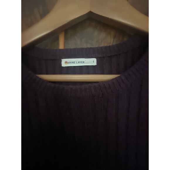 MARINE LAYER Ribbed Midi Sweater Dress Deep Purple Plum Cozy Merino Wool Small S - Picture 3 of 5